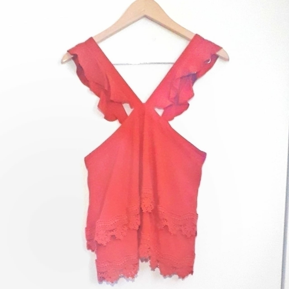 Lovers + Friends Boho Halter Lace Trim Top In Persimmon Size Small - Picture 9 of 9